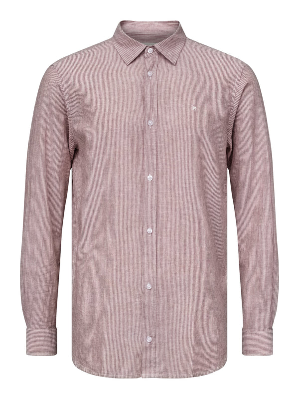 Anton Skjorte Langærmet – Mid Brown stribet